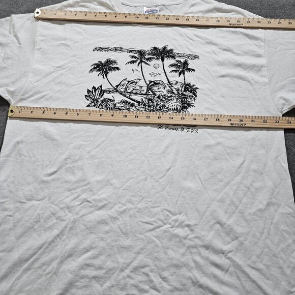 Hanes T Shirt Men XL White Cotton Crewneck SS Graphic Front Print St Thomas USVI - Picture 4 of 12